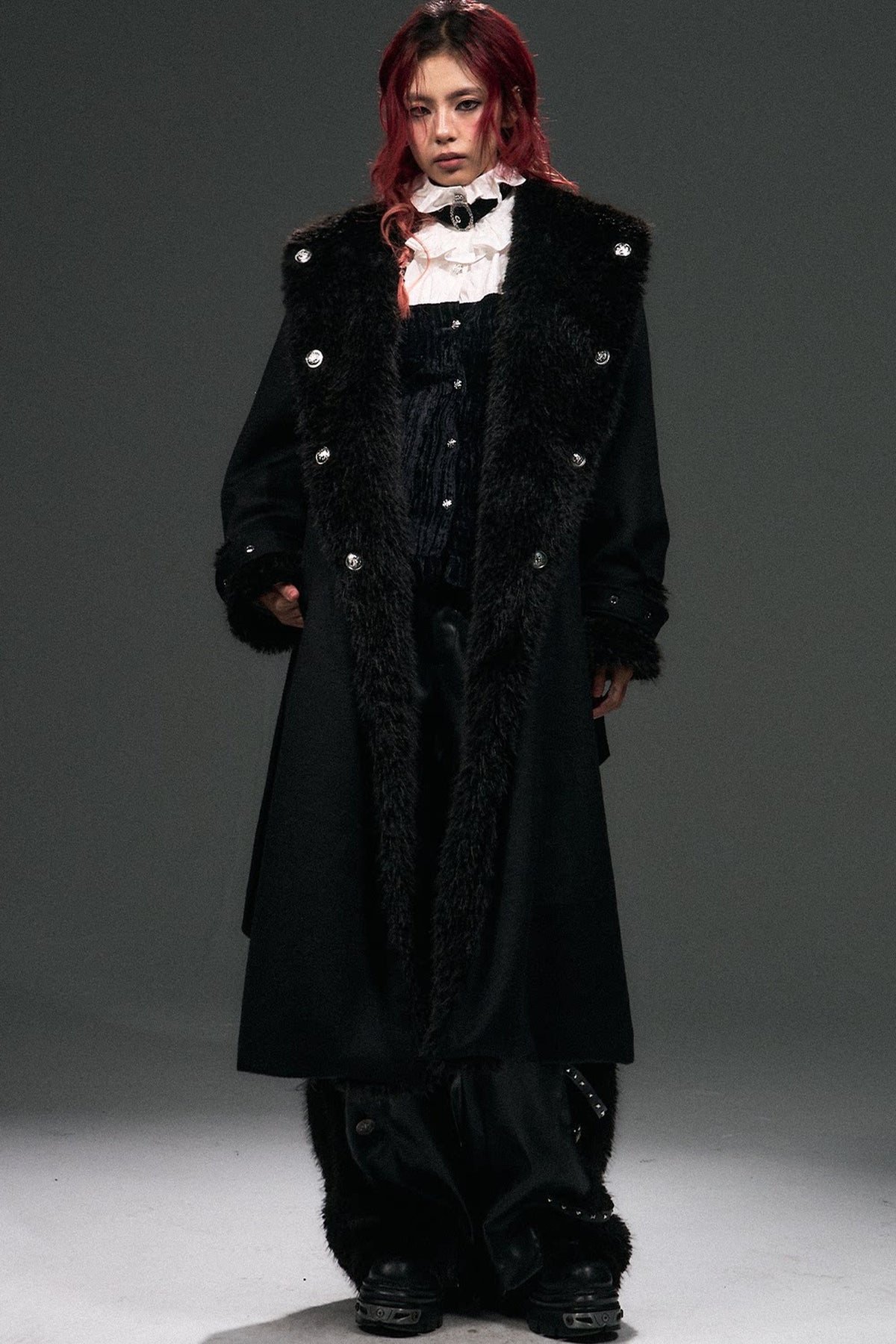 Large Fur Collar Loose Lace-Up Oversized Long Woolen Coat