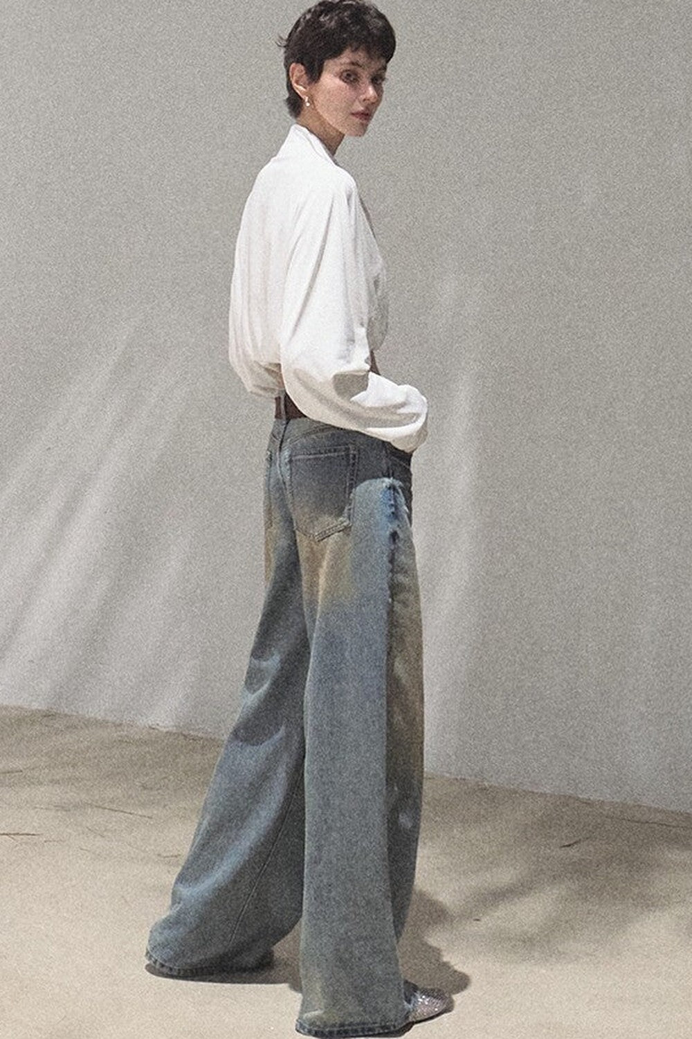 Vintage Hand-Painted Wide Leg Jeans Set
