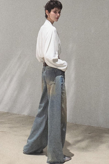 Vintage Hand-Painted Wide Leg Jeans Set