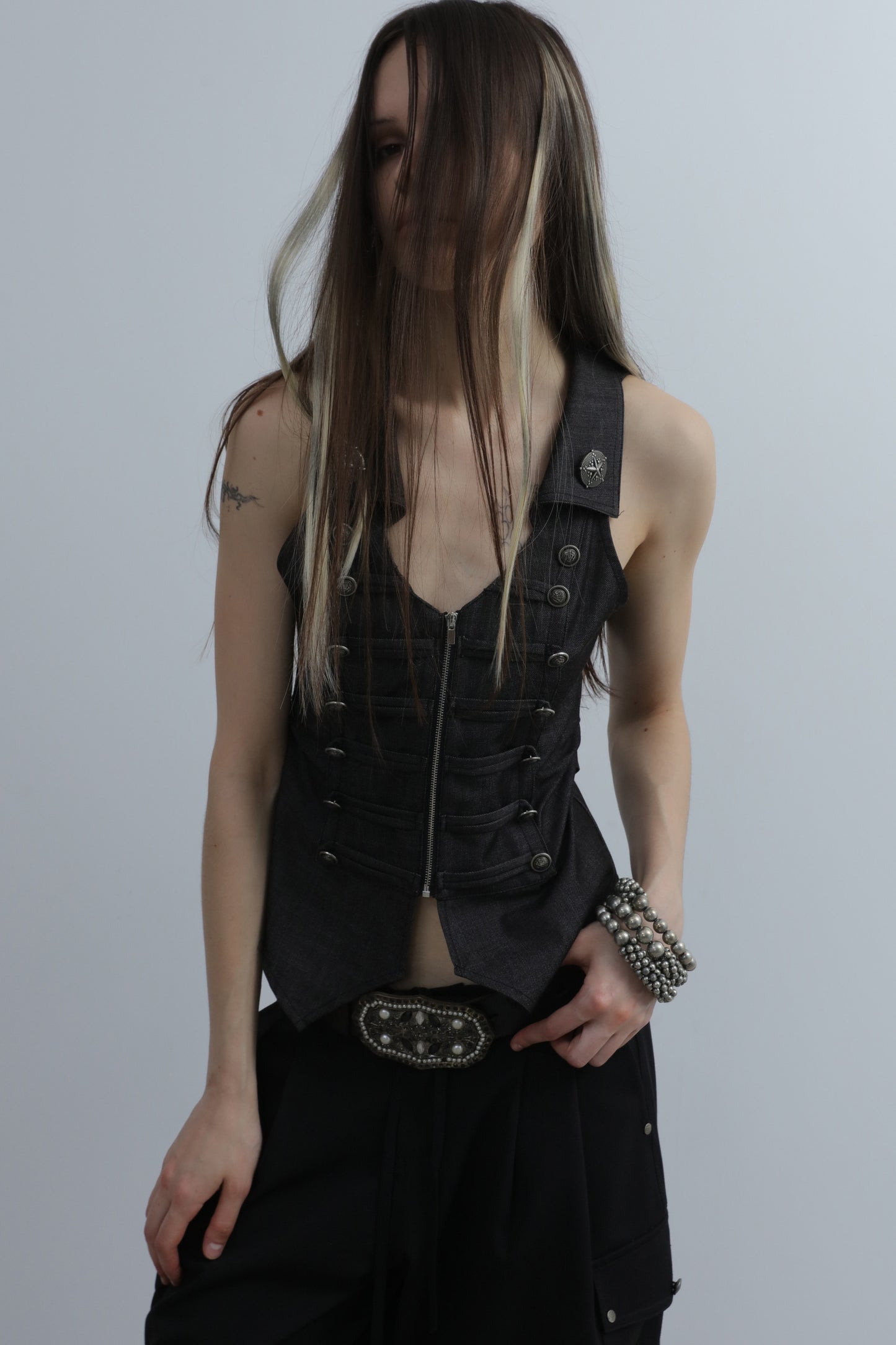 V-Neck Double-Breasted Zipper Vest