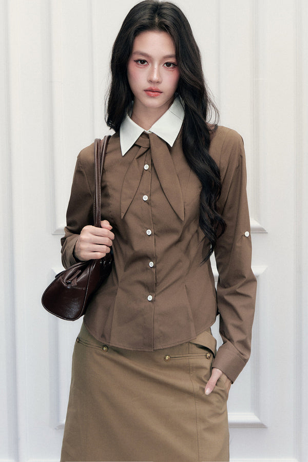 Retro Preppy Color-Blocking Shirt Vest Three-Piece Set-Up
