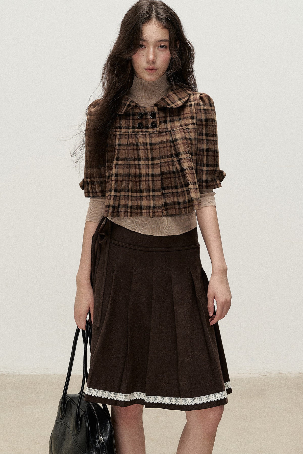 Retro Woolen Pleated Short Jacket
