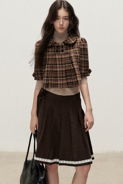 Retro Woolen Pleated Short Jacket