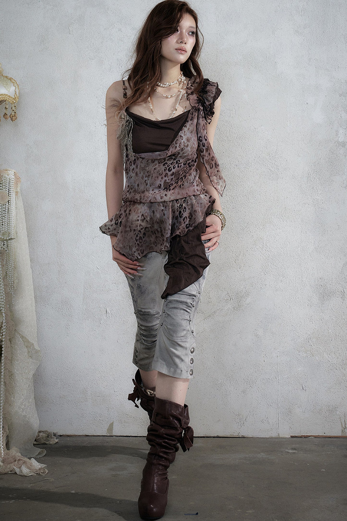 Leopard Print Layered-Look Strap Irregular Hem Dress