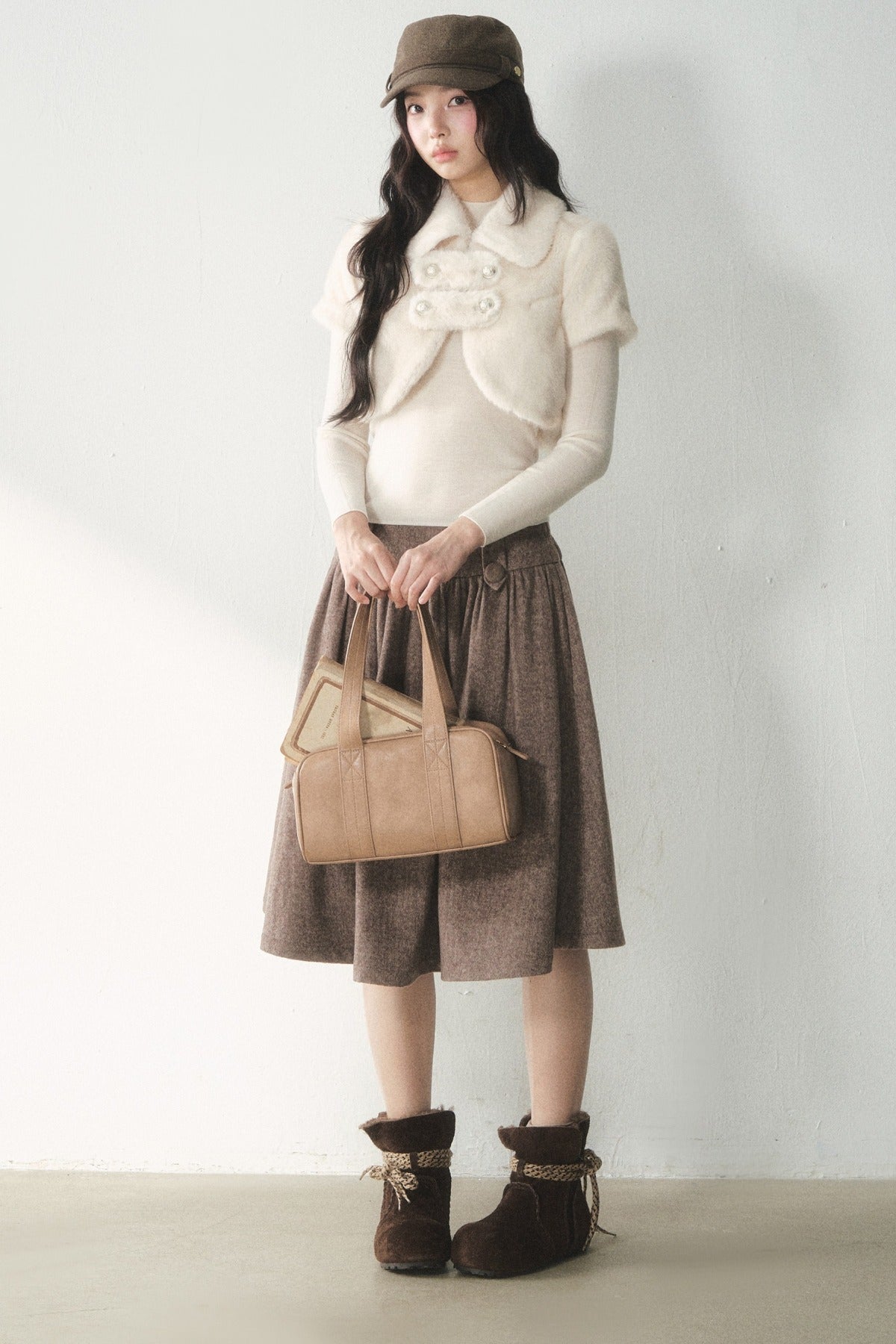 Short-Sleeved Double-Breasted Faux Fur Jacket