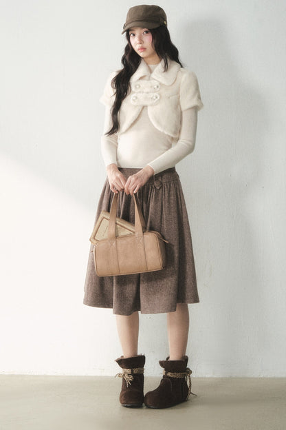 Short-Sleeved Double-Breasted Faux Fur Jacket