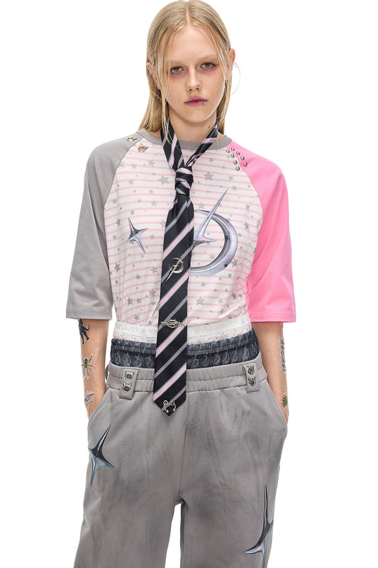 Electric Moon Rivet Striped Raglan T-shirt