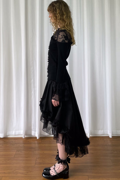 Gothic Lace Patchwork Asymmetrical Trailing Skirt