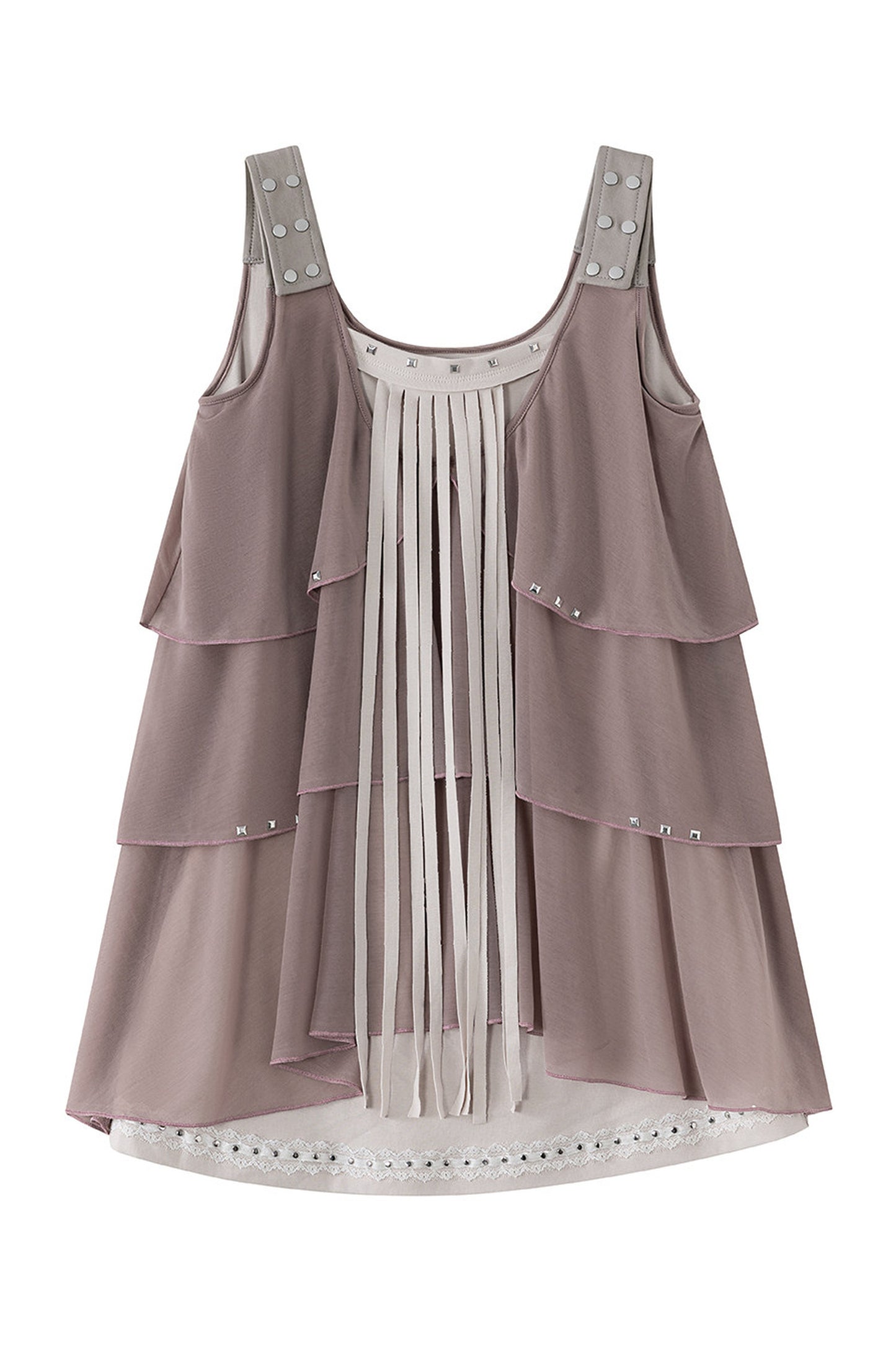 Ruffled Rivet Tassel Cake Camisole Dress