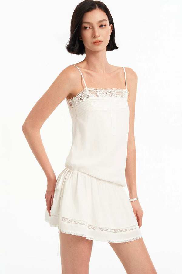 Tencel Pleated Lace Dress