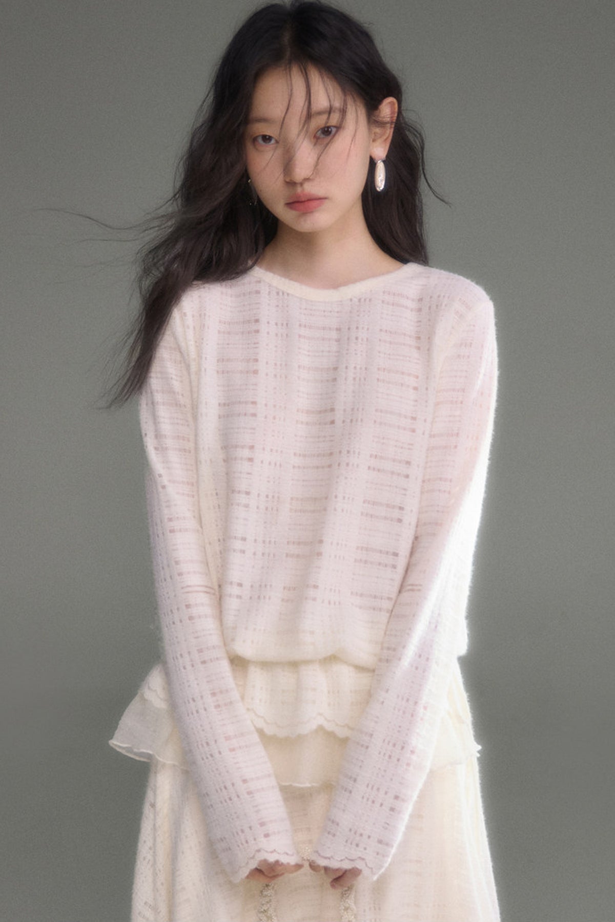 Plaid Lace Long Sleeve T-Shirt Skirt Set-Up