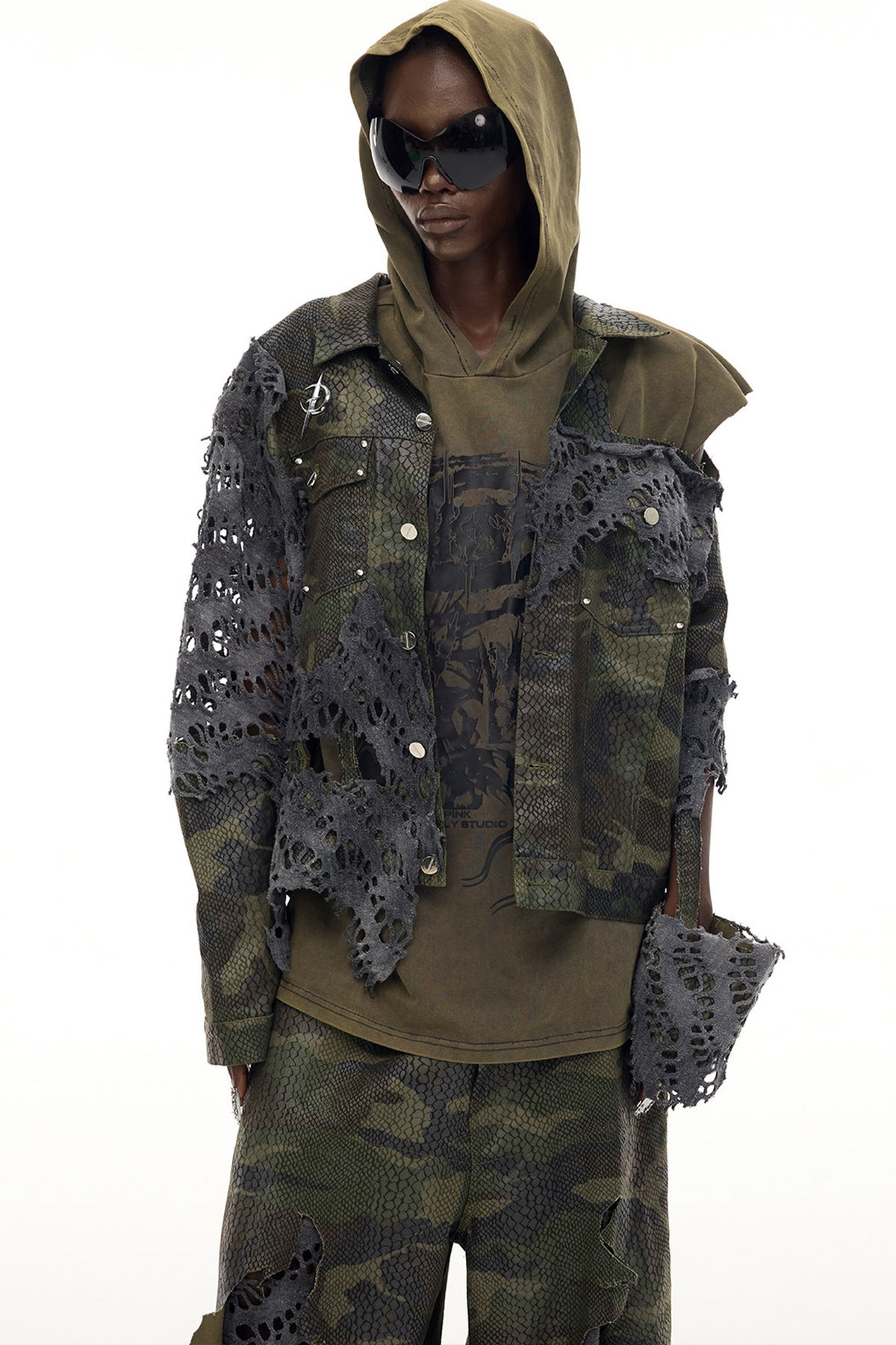 Distressed Camouflage Denim Jacket
