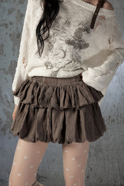 Brown Bud Waist Pleated Skirt