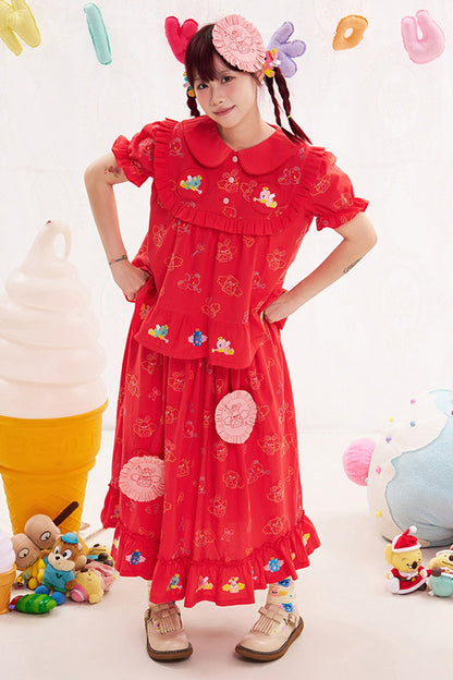 Blusa rossa con ricamo animale e angelo