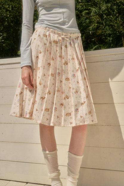Elastic Waist Deer A-Line Pleated Skirt