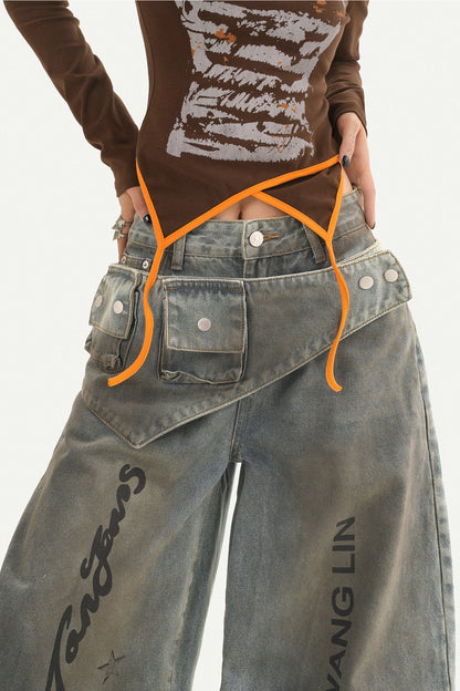 High-Waisted Scimitar Wide-Leg Jeans