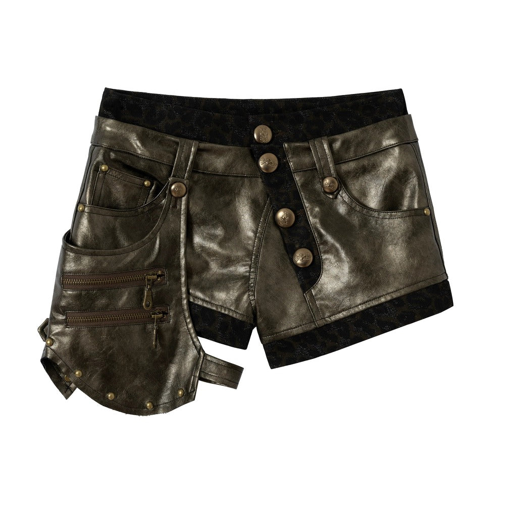 Asymmetrical Detachable Leather Shorts