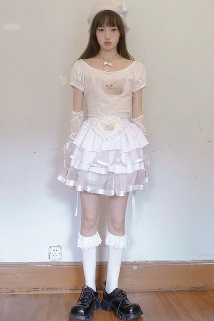 Cat Bunny Bow Short Sleeve T-shirt