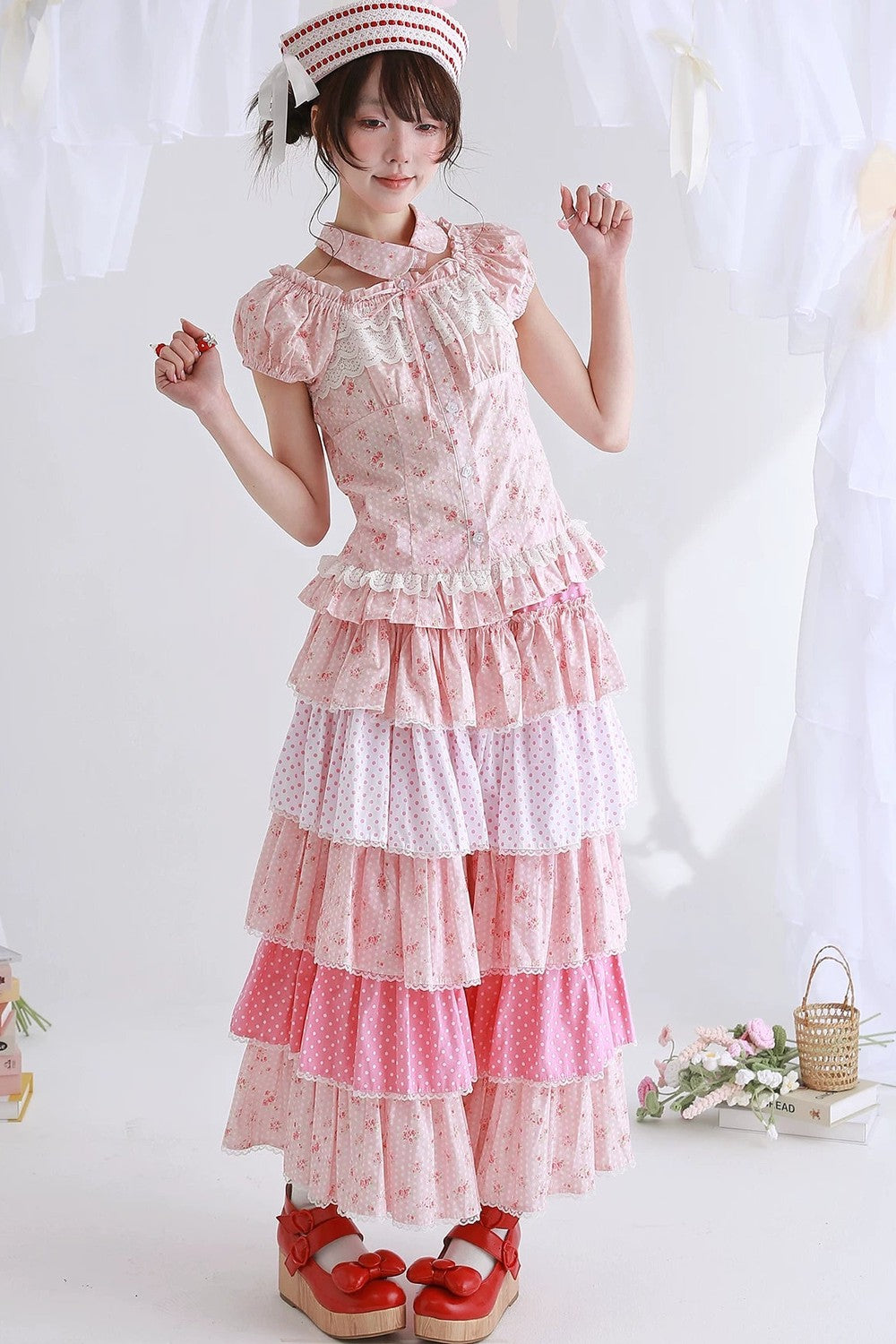 Pink Retro Lolita Polka Dot Blouse