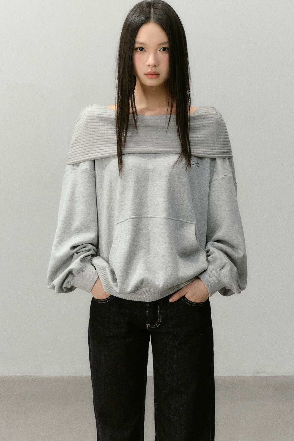 One-Shoulder Hoodie and Jeans Set-Up