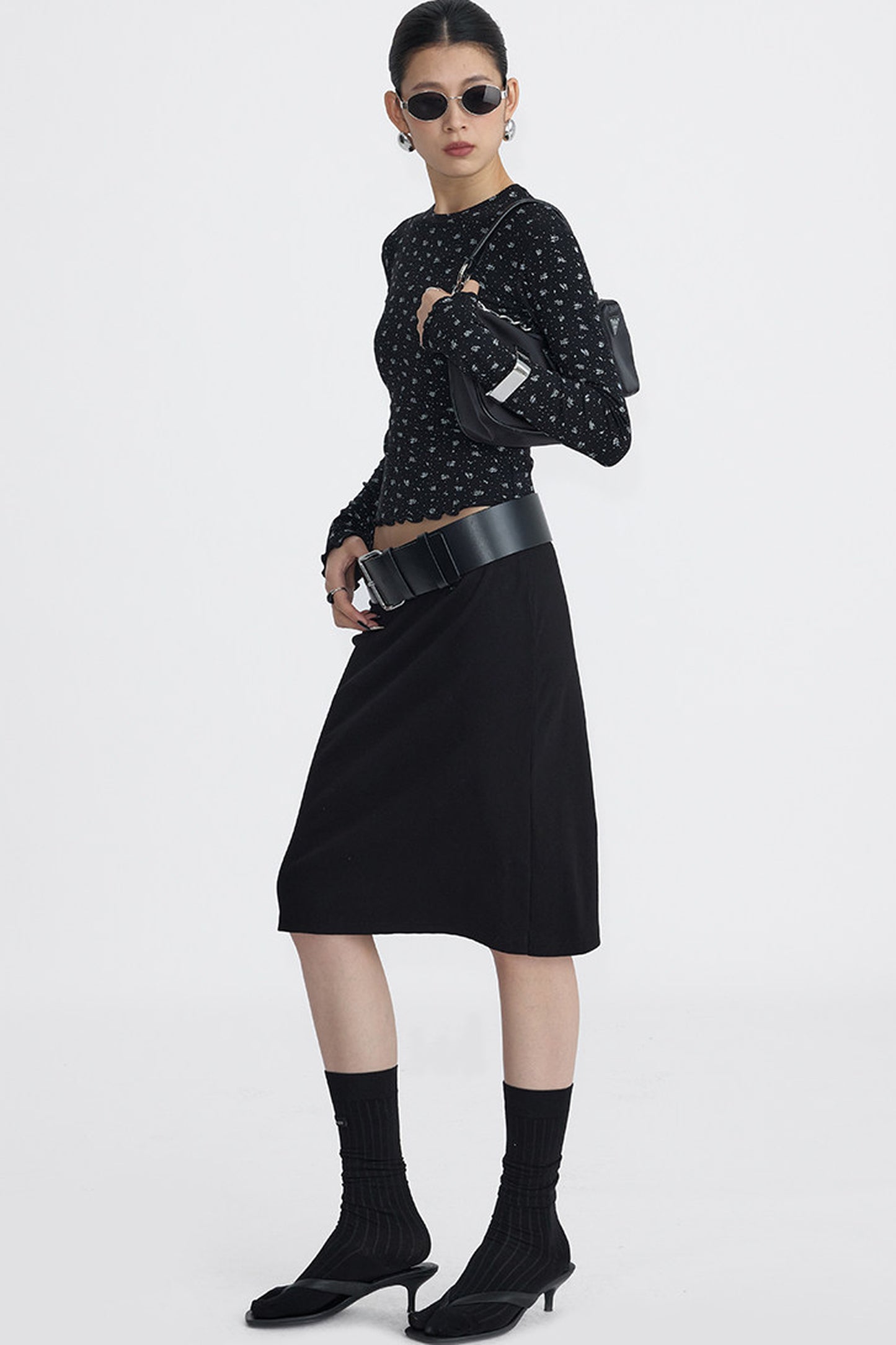 Lace Trim Knit Midi Skirt