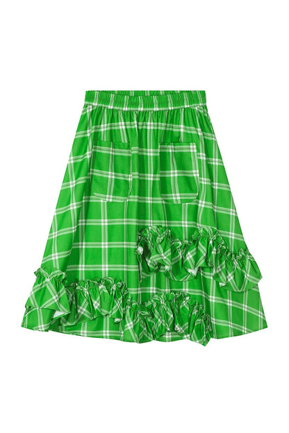 Floral Plaid Ruffled Skirt