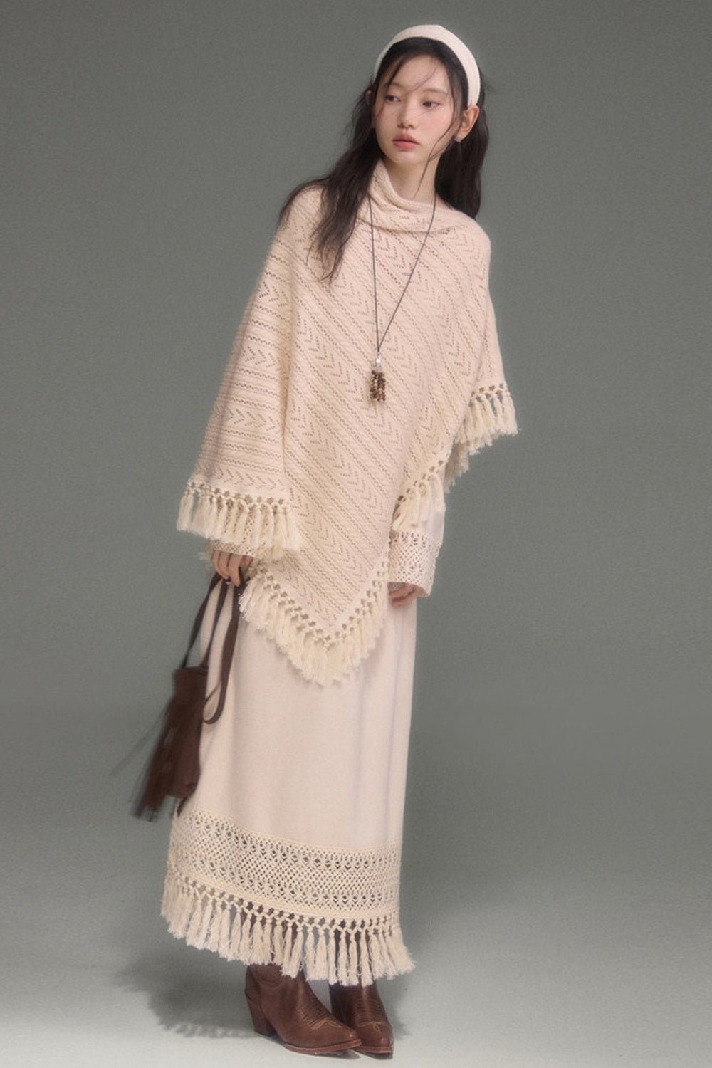 Tassel Knit Cape and Dress Set-Up