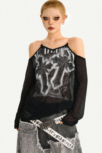 Cyberpunk Off-Shoulder Chain Top