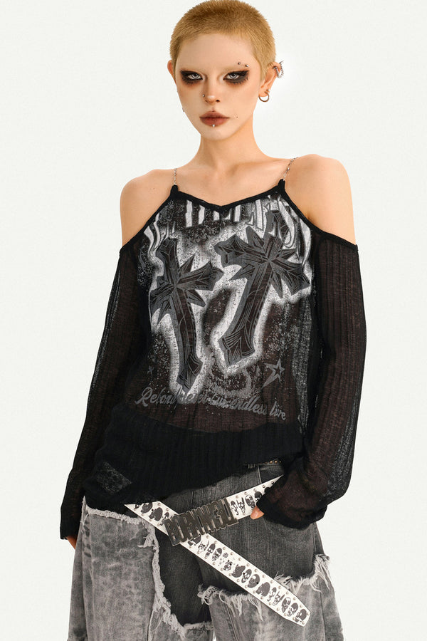 Cyberpunk Off-Shoulder Chain Top