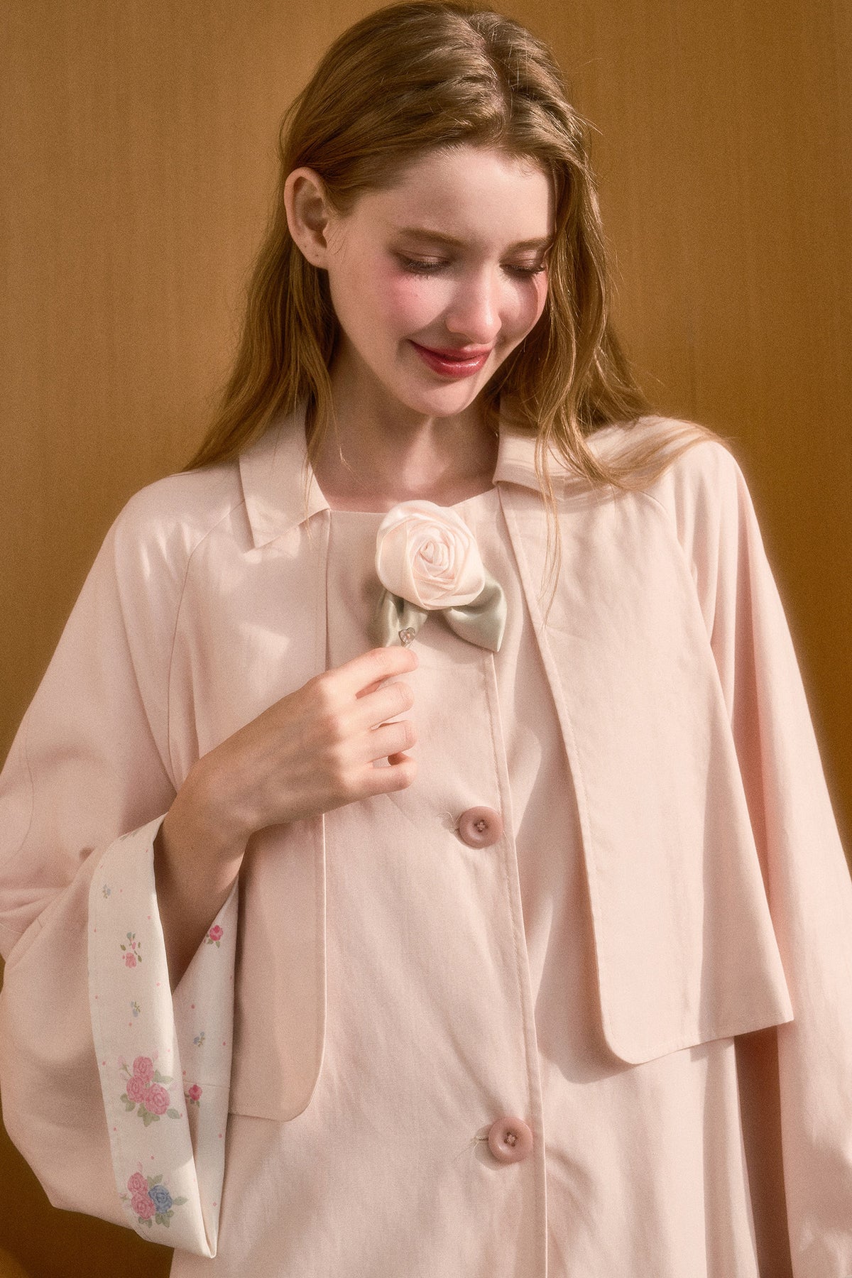 Layered-Look A-Line Linen Trench Coat