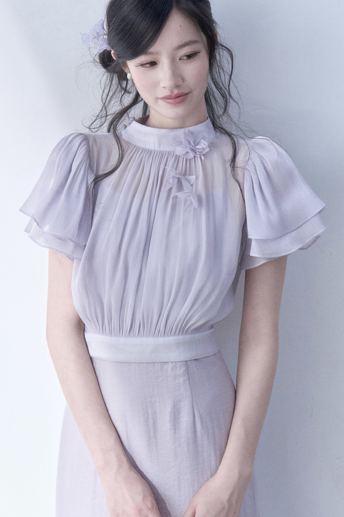 Floral Petal Flutter Sleeve Top Set-Up