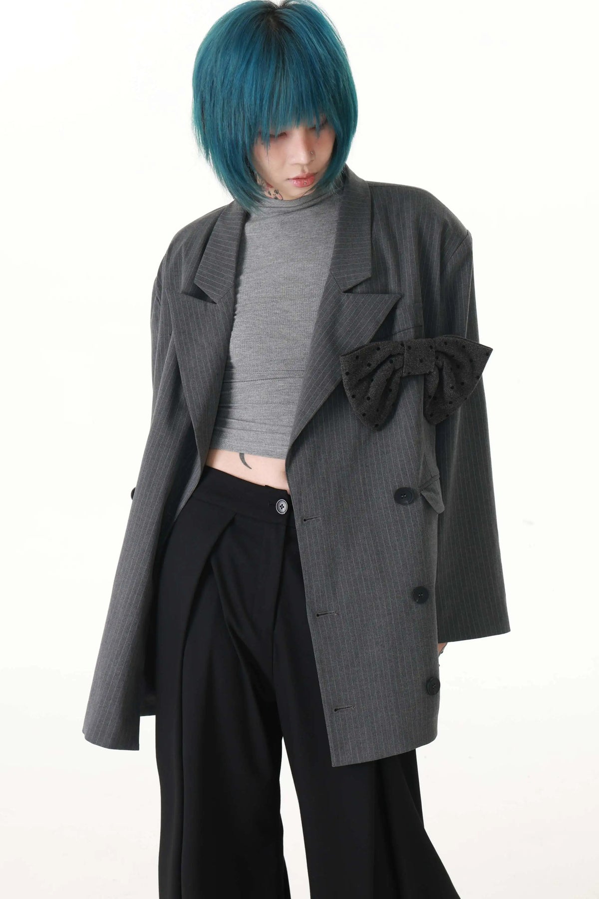Detachable Bow Layered Dad Blazer