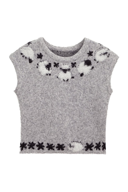 Sheep Jacquard Knitted Sweater Vest