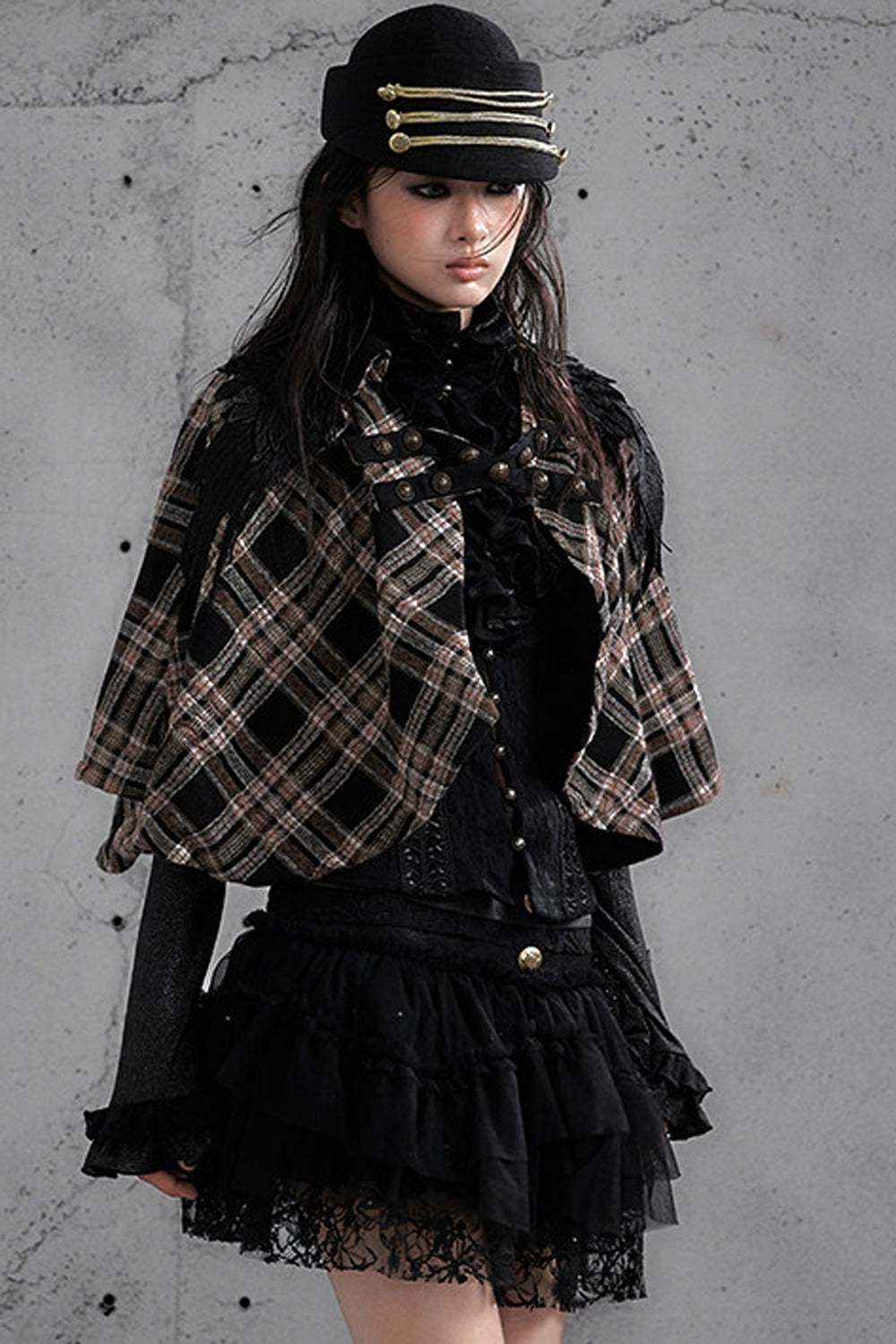 Reversible Wool Blend Plaid Cape