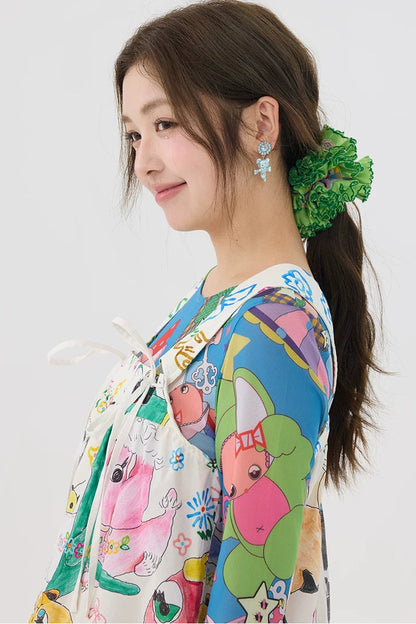 Green and Pink Lace Scrunchie