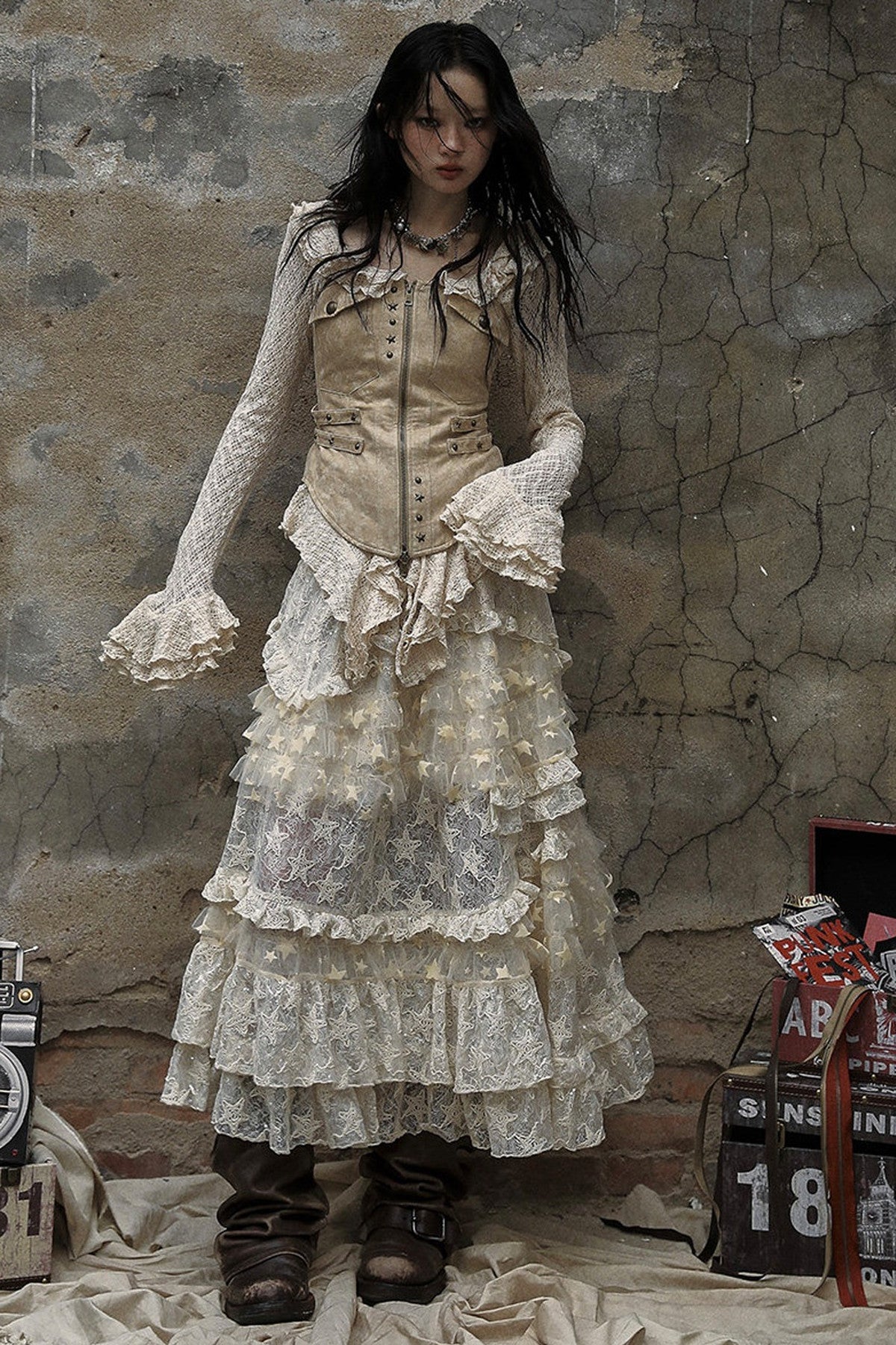 High-Waisted Multi-Layer Lace Cake Skirt