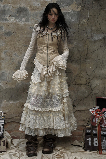 High-Waisted Multi-Layer Lace Cake Skirt