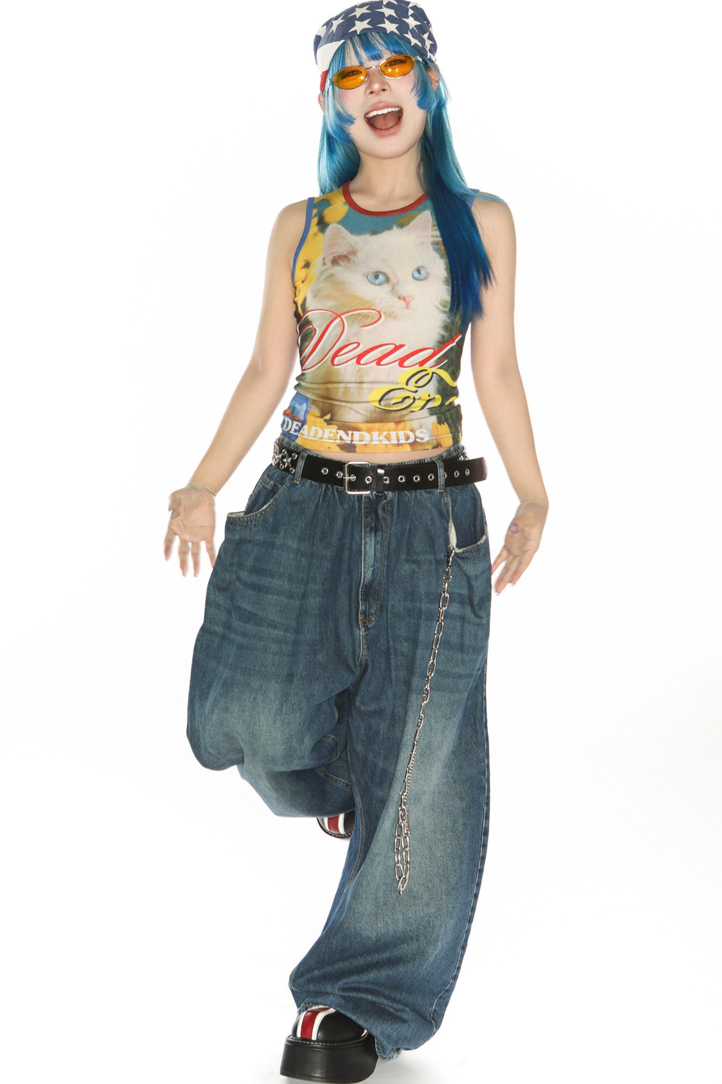 Y2K Devil Cat Print Sleeveless Tank Top