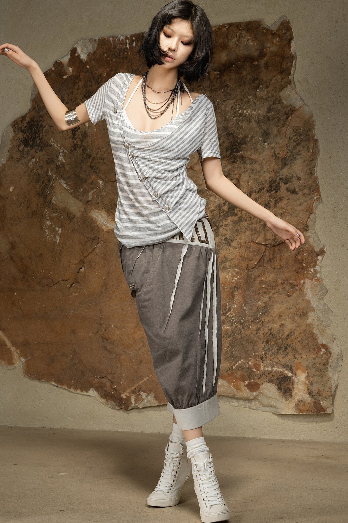 Asymmetrical Striped Knit Top