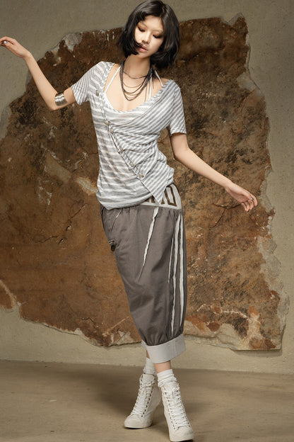 Asymmetrical Striped Knit Top