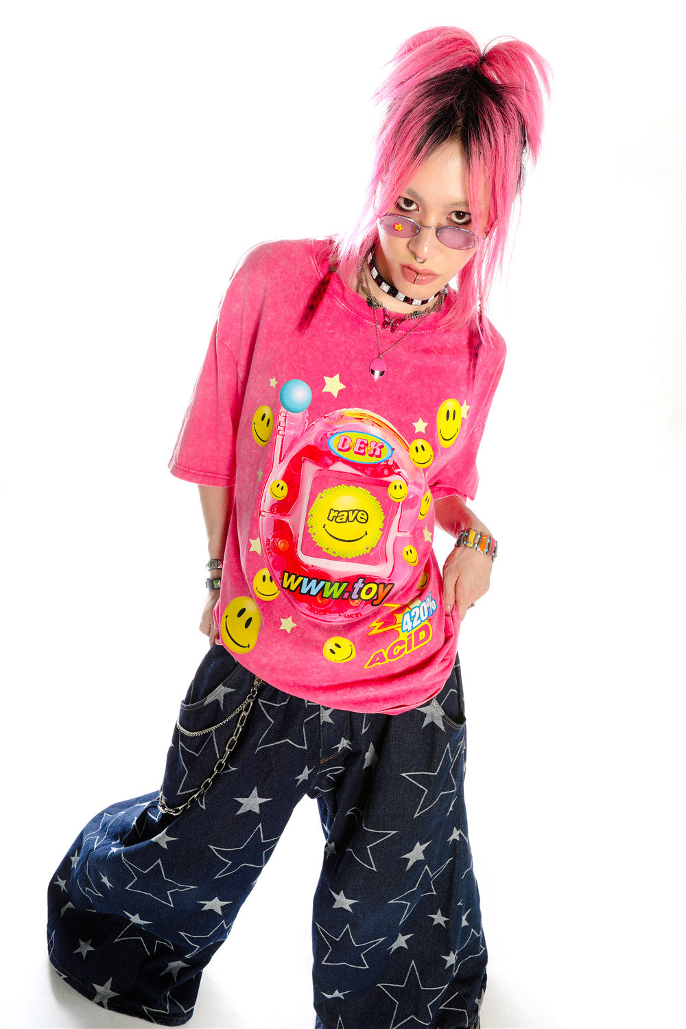 Blusa rosa Barbie Y2K dopamina effetto tintura annodata