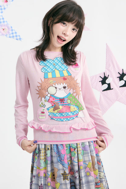 Langärmliges T-Shirt mit rosa Herzillustration