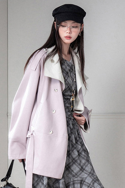 Reversible Color-Blocked Stand Collar Trench Coat