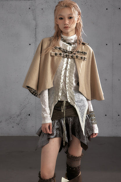 Reversible Wool Blend Plaid Cape