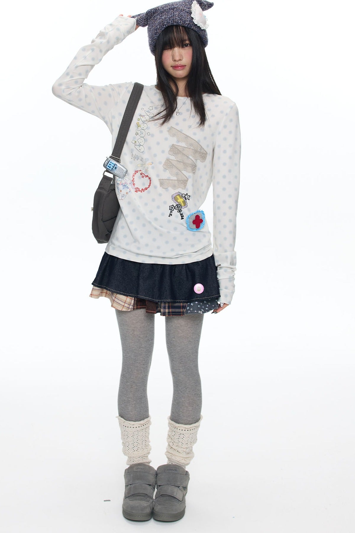 Polka Dot Lace Patchwork Long Sleeve T-Shirt