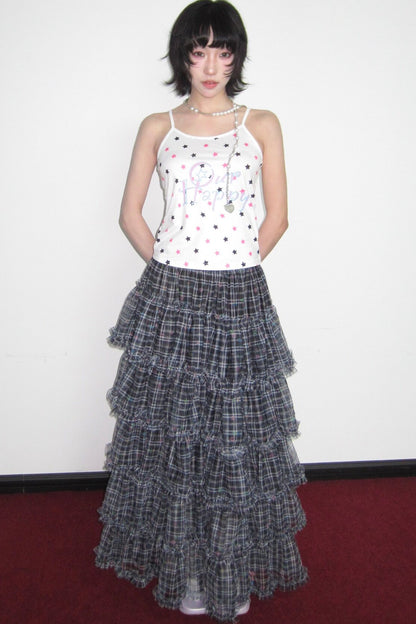 Star Plaid Mesh Cake Skirt