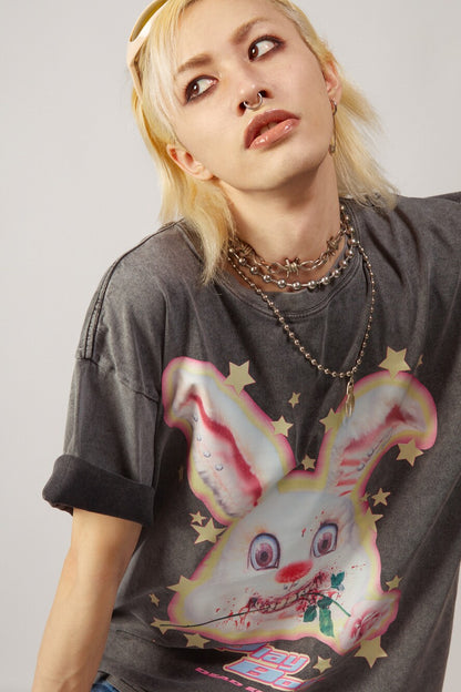 Loose Fit Punk Rock Rabbit Print T-Shirt