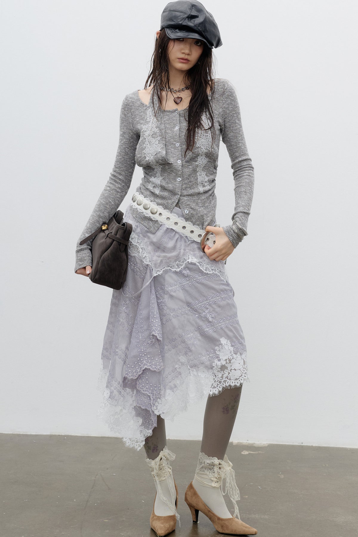 Lace Applique Halter Knit T-Shirt