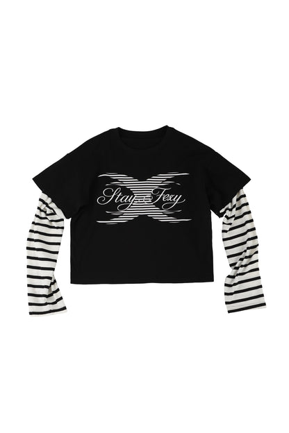 Black White Stripe Layered-Look T-Shirt