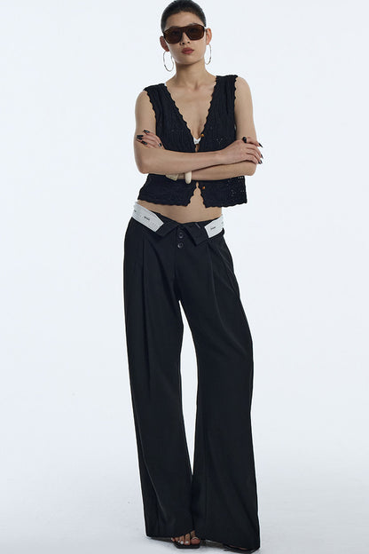 Black Pleated Wide-Leg Trousers
